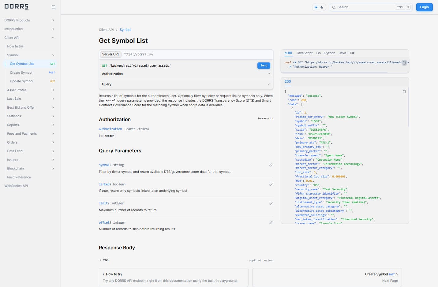 Example of an endpoint page