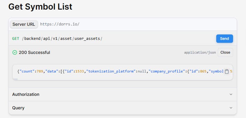 Example response after sending a request